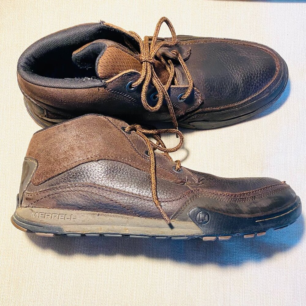 Merrell Mountain Kicks brown leather ankle boot Men's 12 chukka comfort - Picture 4 of 9